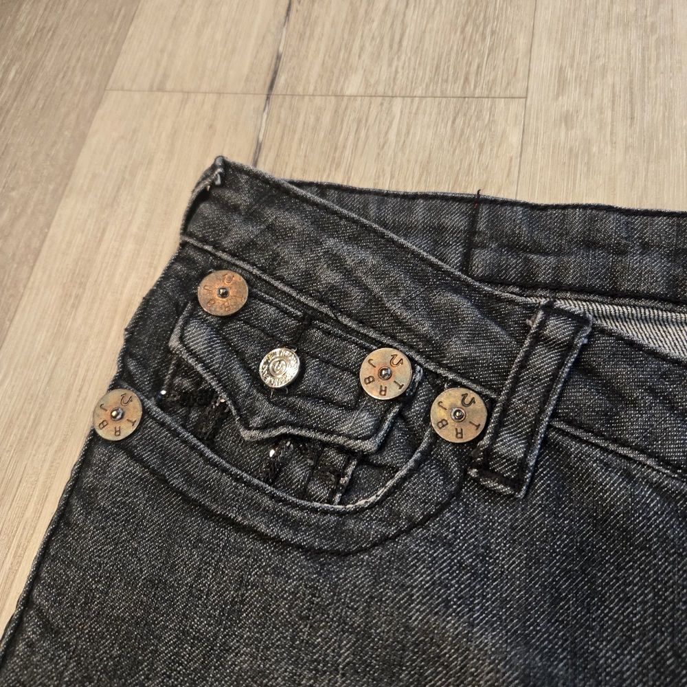 True Religion Dark Wash Straight Bejeweled Jeans Sz 29 - Picture 2 of 5